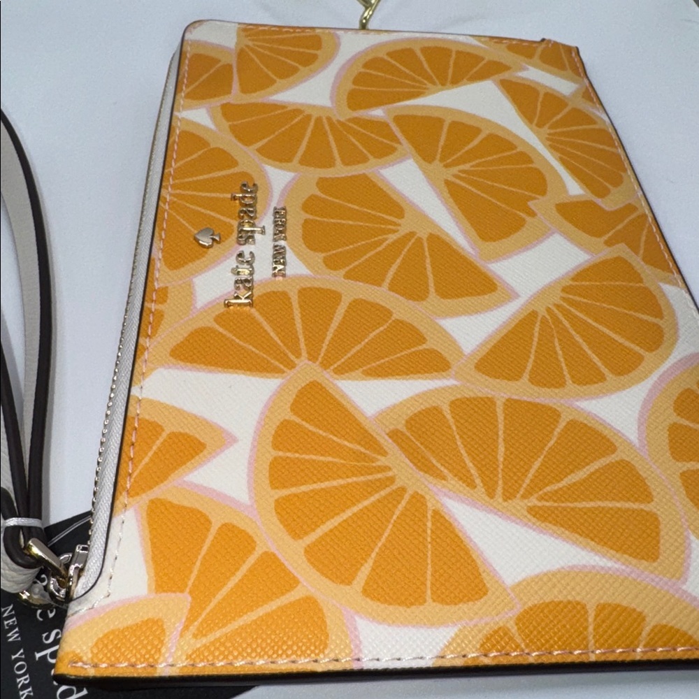 Kate Spade Staci Medium L-zip Wristlet Orange Slice NWT - Picture 5 of 5